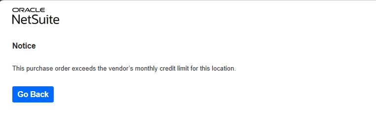 Vendor Credit Limit Handling Per Location