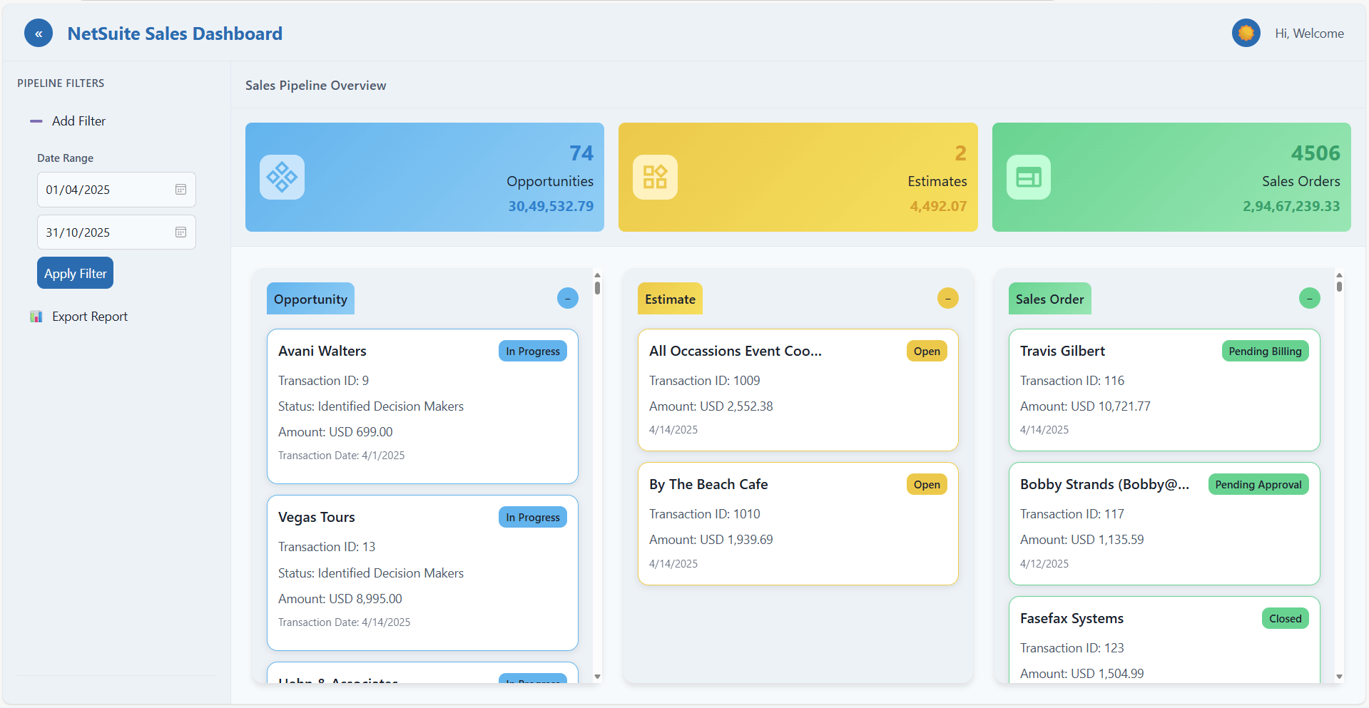 Order Management Kanban Dashboard