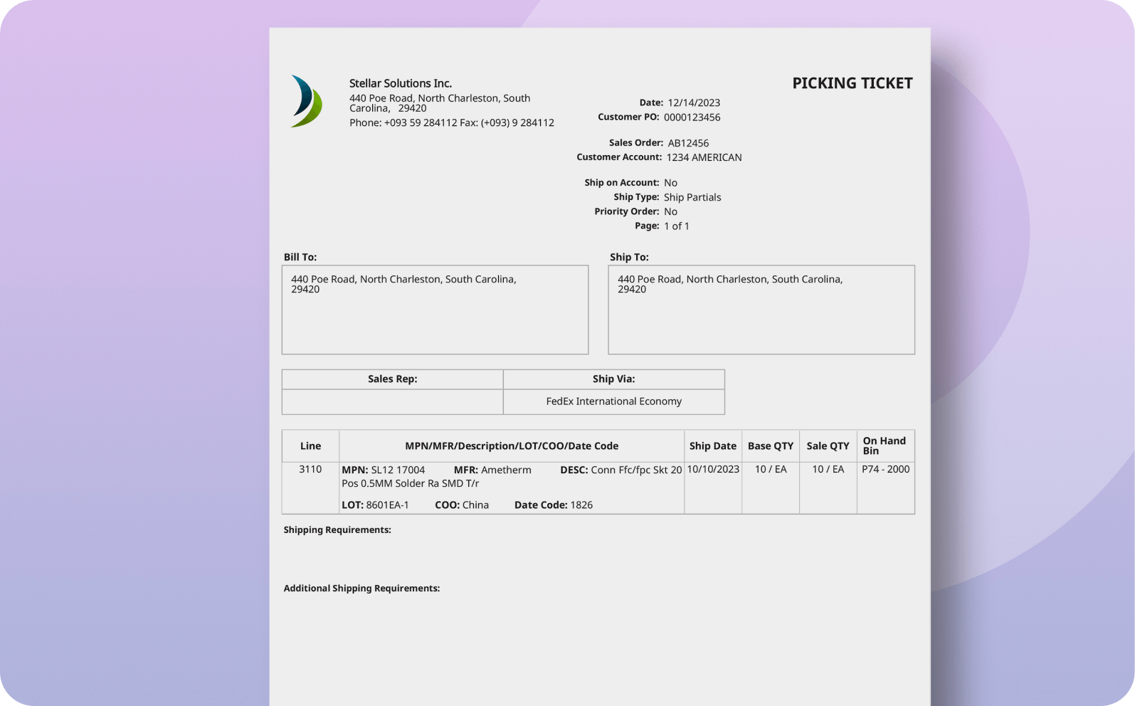 Picking Ticket PDF