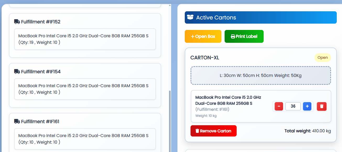Carton Creation and SSCC Label Generation